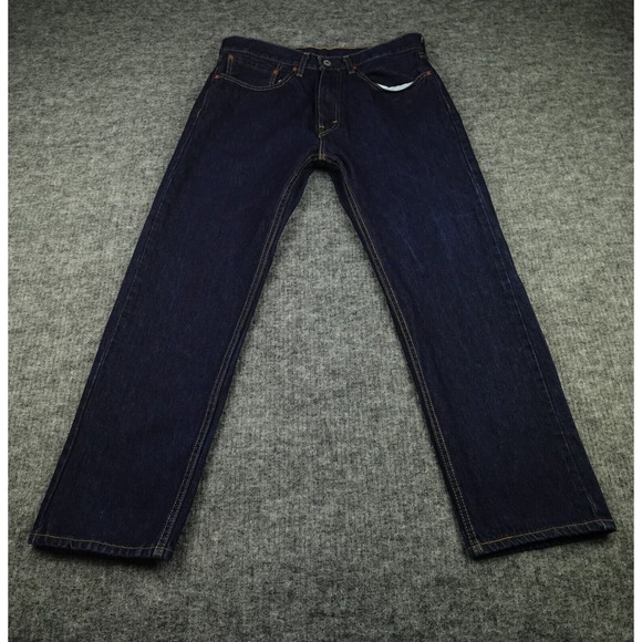 Levis 505 Jeans Mens 34X29 Blue Denim Regular Fit Dark Wash Straight Leg Casual- - Picture 1 of 14